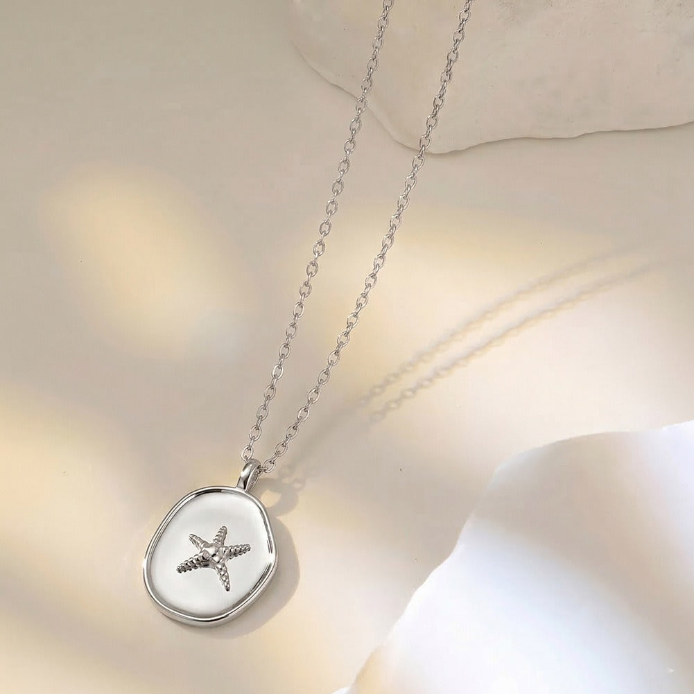 Kemstone Starfish Pendant Necklace for Women 925 Sterling Silver Enamel Round Beach Style Gold Silver SAPN61