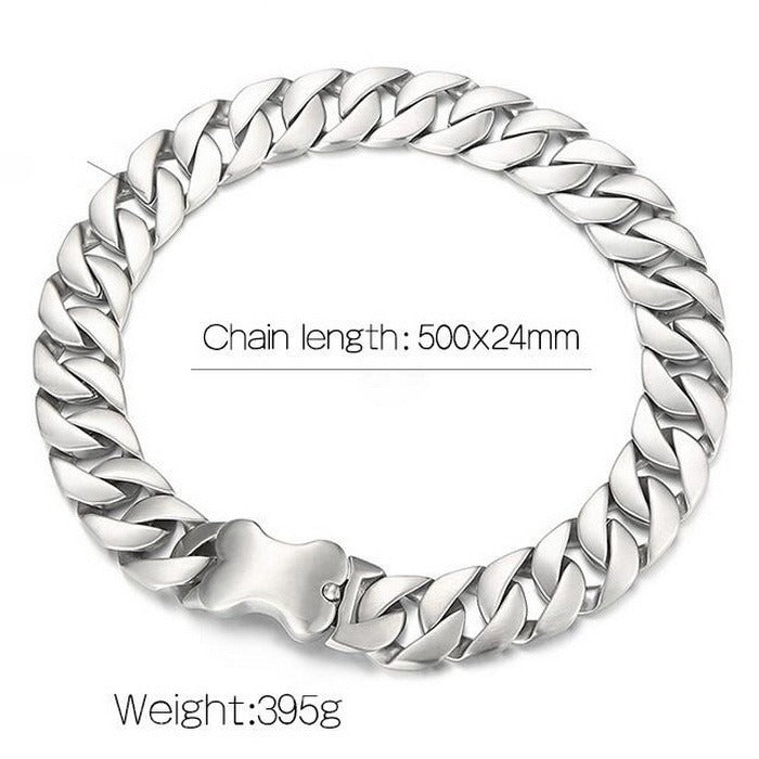 Kemstone Stainless Steel Cuban Chain Necklace with Bone Clasp – Thick Matte Finish KN1196452-KJX