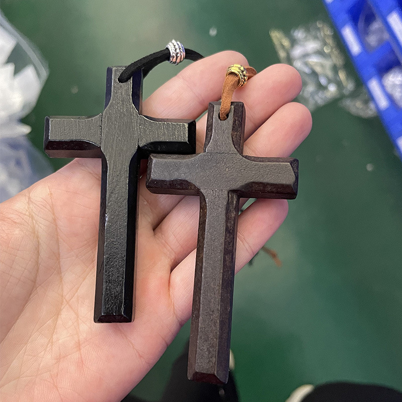 Kemston Wooden Cross Pendant Necklace for Men Adjustable Cord PN-1278