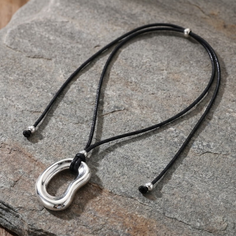 Kemstone Titanium Steel Cord Pendant Necklace for Men Oval Minimal Design KN302489-GC