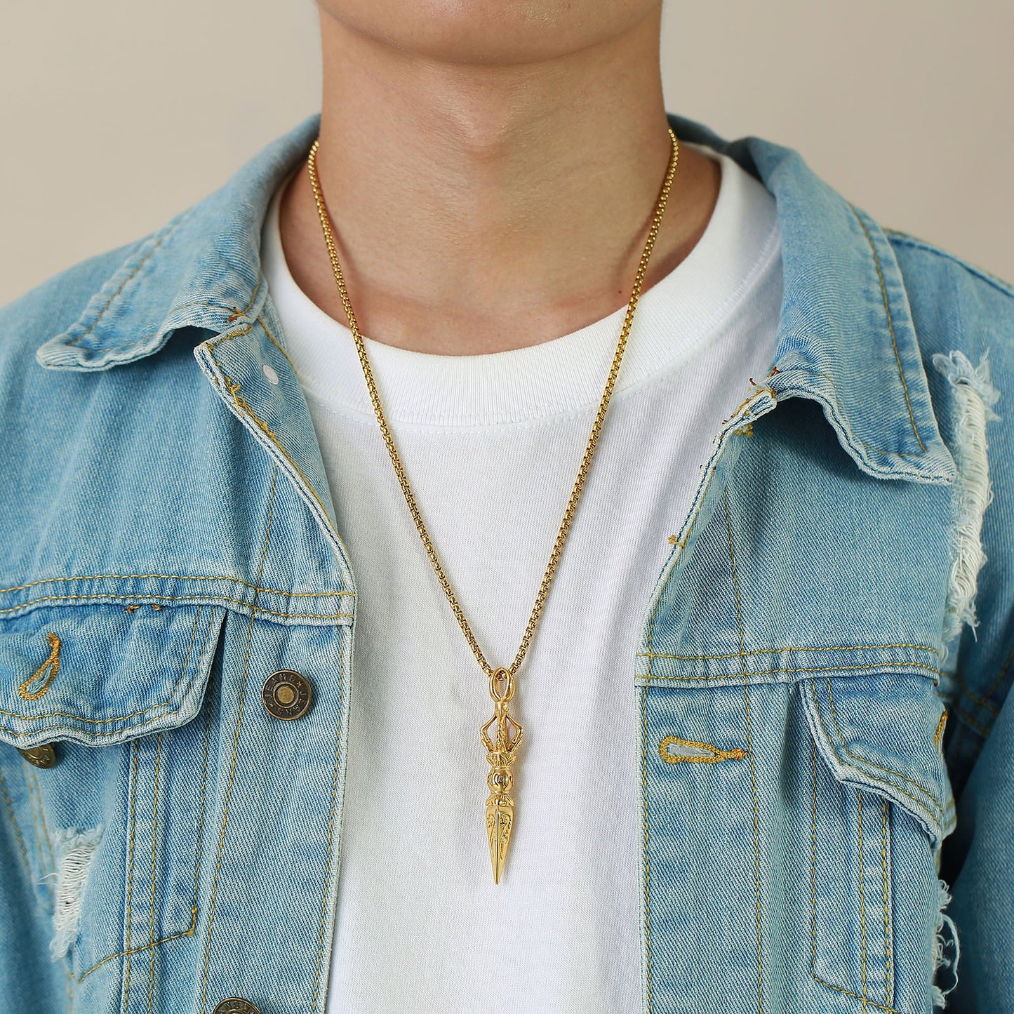 Kemstone Men’s Titanium Steel Pendant Necklace – Vintage Vajra-Inspired Symbolic Design PN-1373