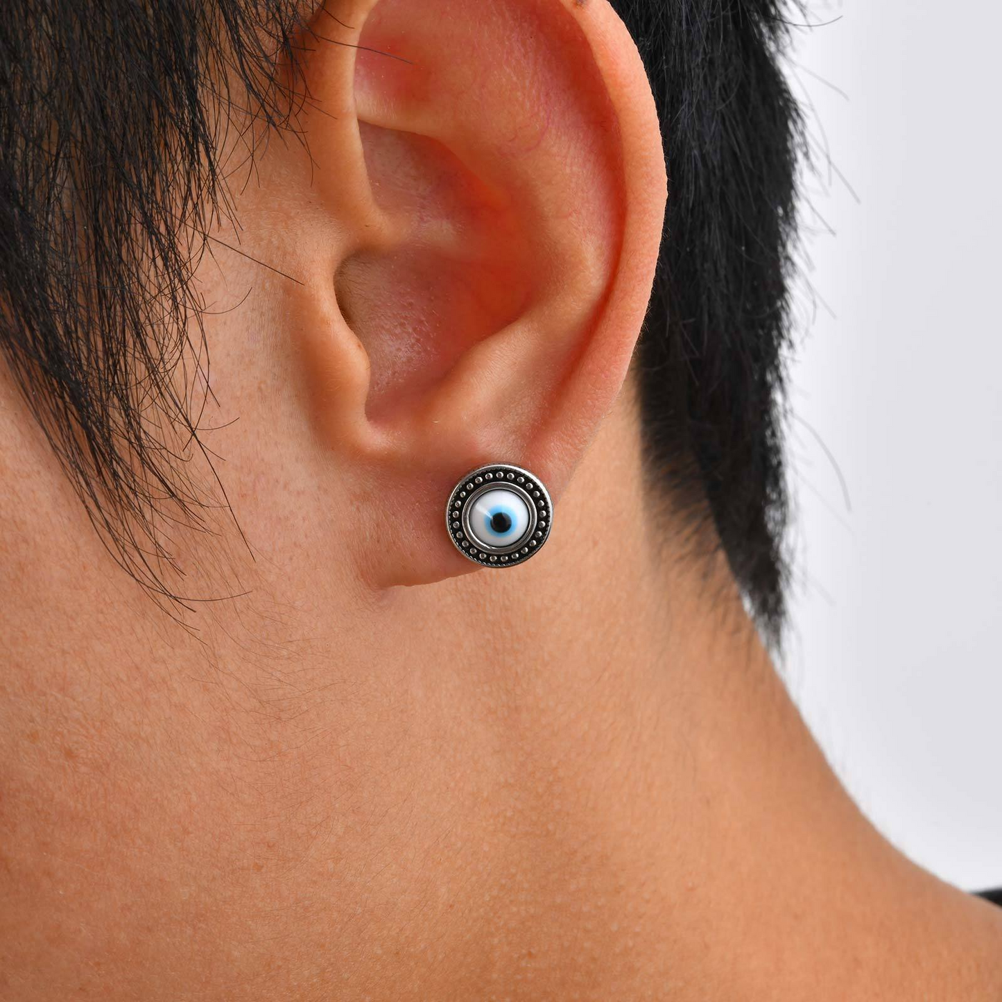 Kemstone Stainless Steel Blue Resin Eye Stud Earrings for Men – Boho Silver ES-766