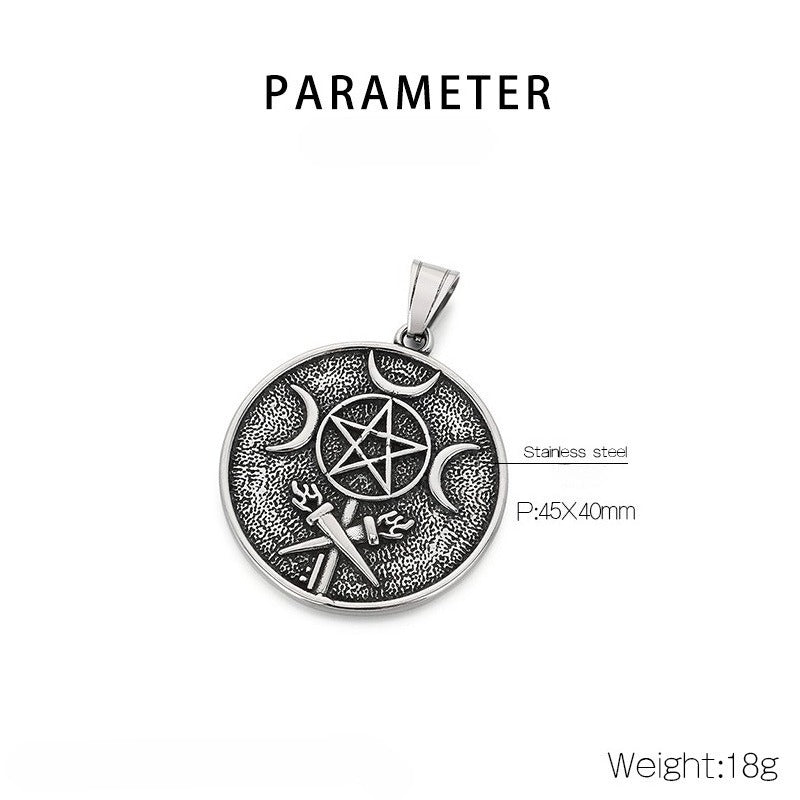 Kemstone Titanium Steel Pentagram Moon Pendant Necklace for Men KP117025-LU