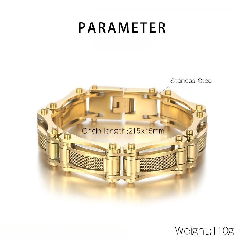 Kemstone Titanium Steel Mesh Biker Bracelet – Industrial Cable Design for Men KB170515-KFC