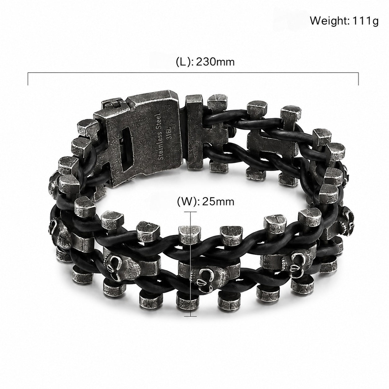 Kemstone Titanium Steel Leather Bracelet for Men Vintage Chain KB104634-BD