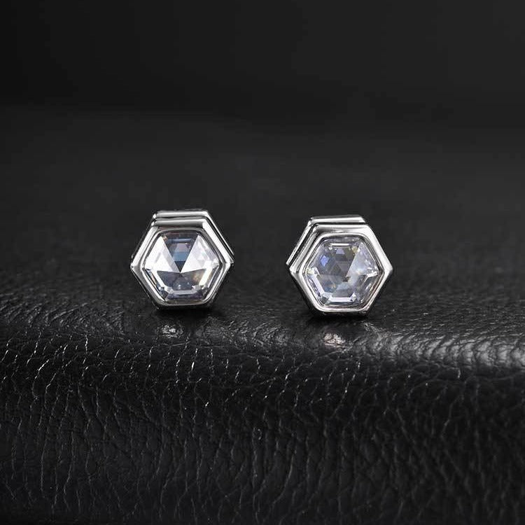 Kemston Hexagon Magnetic Earrings for Men Stainless Steel Black Cubic Zirconia Clip On Earrings EC-004
