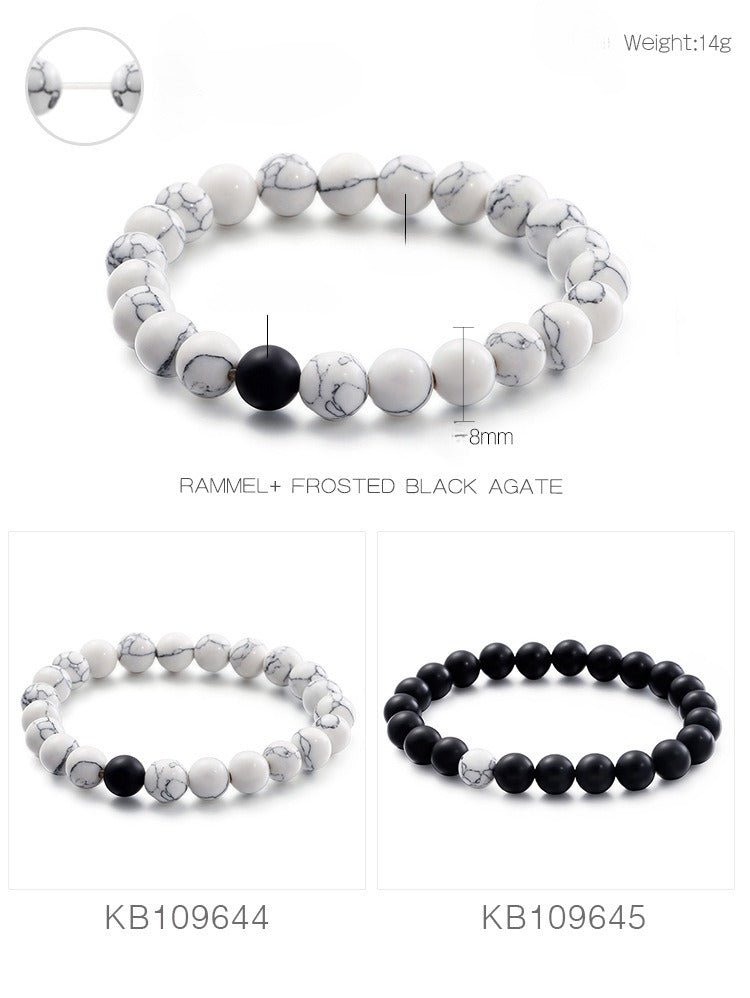Kemstone Black Agate & Turquoise Couple Bracelets – Adjustable Handmade Stone Jewelry for Men & Women KB109644