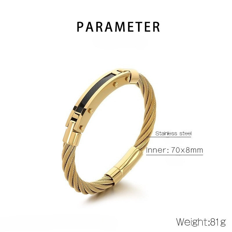 Kemstone Carbon Fiber Curved Plate Bracelet for Men – Titanium Steel with Vintage Wire Design KB210557-KFC