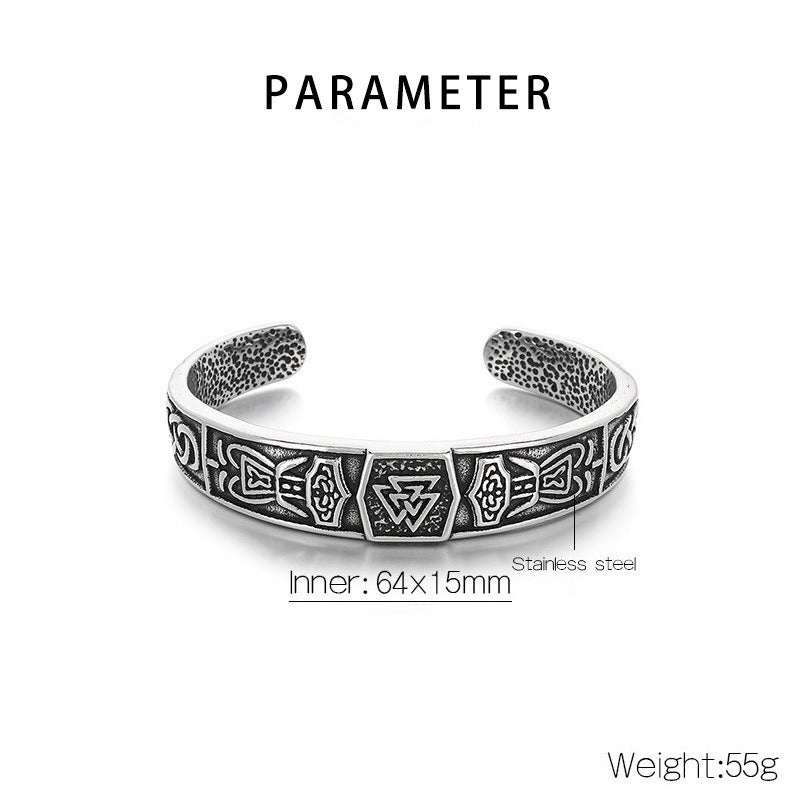 Kemstone Titanium Steel Viking Rune Open Cuff Bracelet for Men KB209285-LU