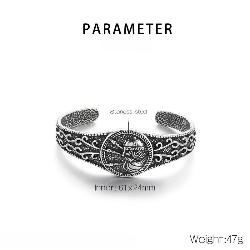 Kemstone Viking Celtic Titanium Steel Cuff Bracelet for Men Vintage Helmet Open Bangle KB209309-LU
