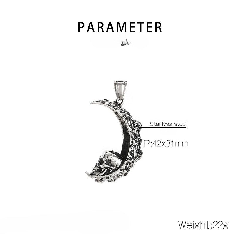 Kemstone Crescent Moon Pendant Necklace Titanium Steel Carved Floral Gothic Style for Men KP117749-LU