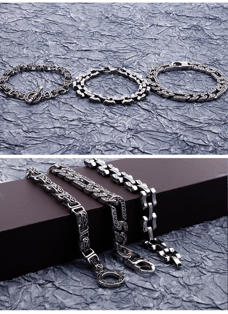 Kemstone Men’s Patterned Stainless Steel Chain Bracelet – Vintage Gothic Norse Punk KB120773-BD