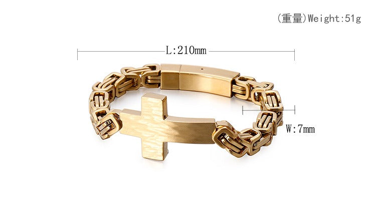 Kemstone Cross Pendant Retro Bracelet – Titanium Steel Cuff with Imperial Chain Design for Men KB122384