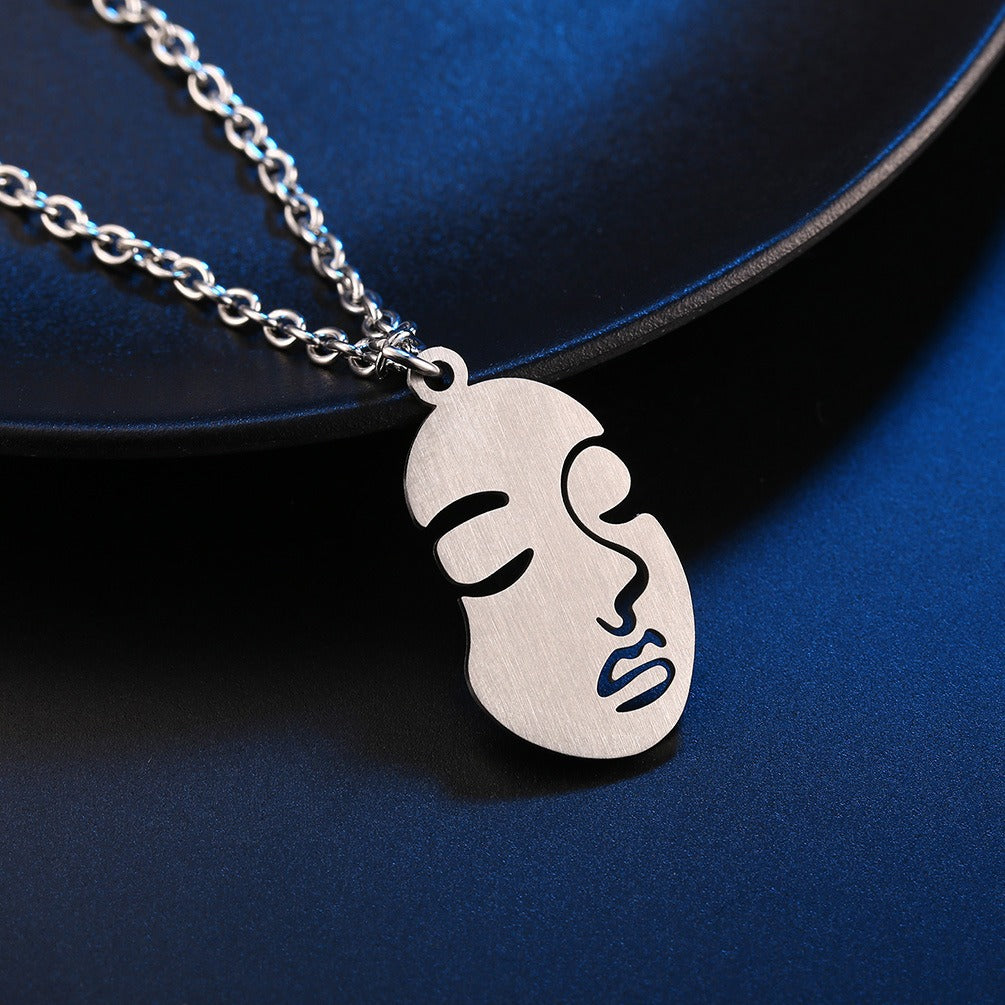 Kemstone Titanium Steel Abstract Face Necklace for Men K-PT205