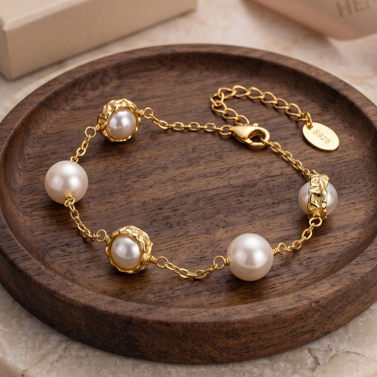 Kemston Spaced Shell Pearl Bracelet for Women 925 Sterling Silver PSB14