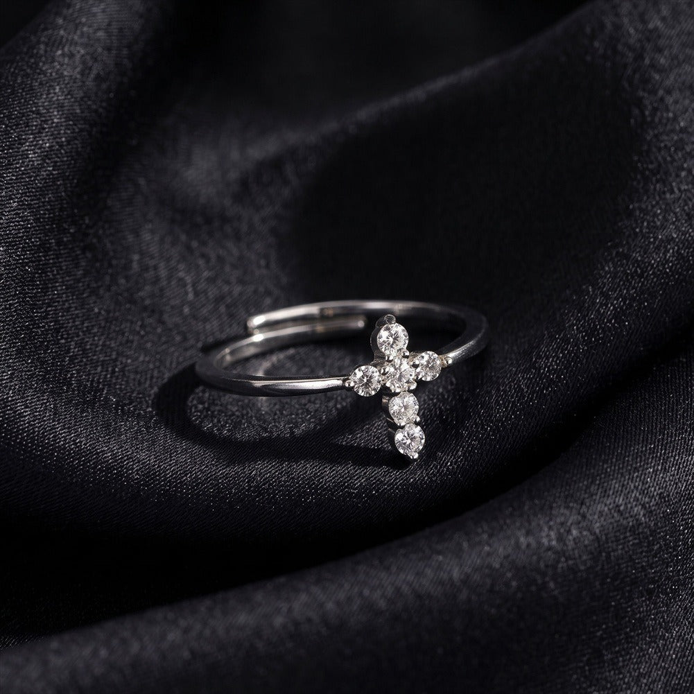 Kemstone Cubic Zirconia Cross Ring for Women 925 Sterling Silver Minimalist LZR48