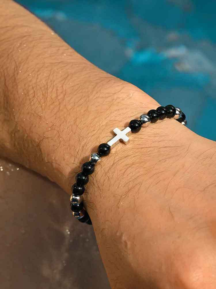 Kemstone Stainless Steel Engraved Coin Beaded Bracelet for Men – Natural Stone Adjustable BR-2354