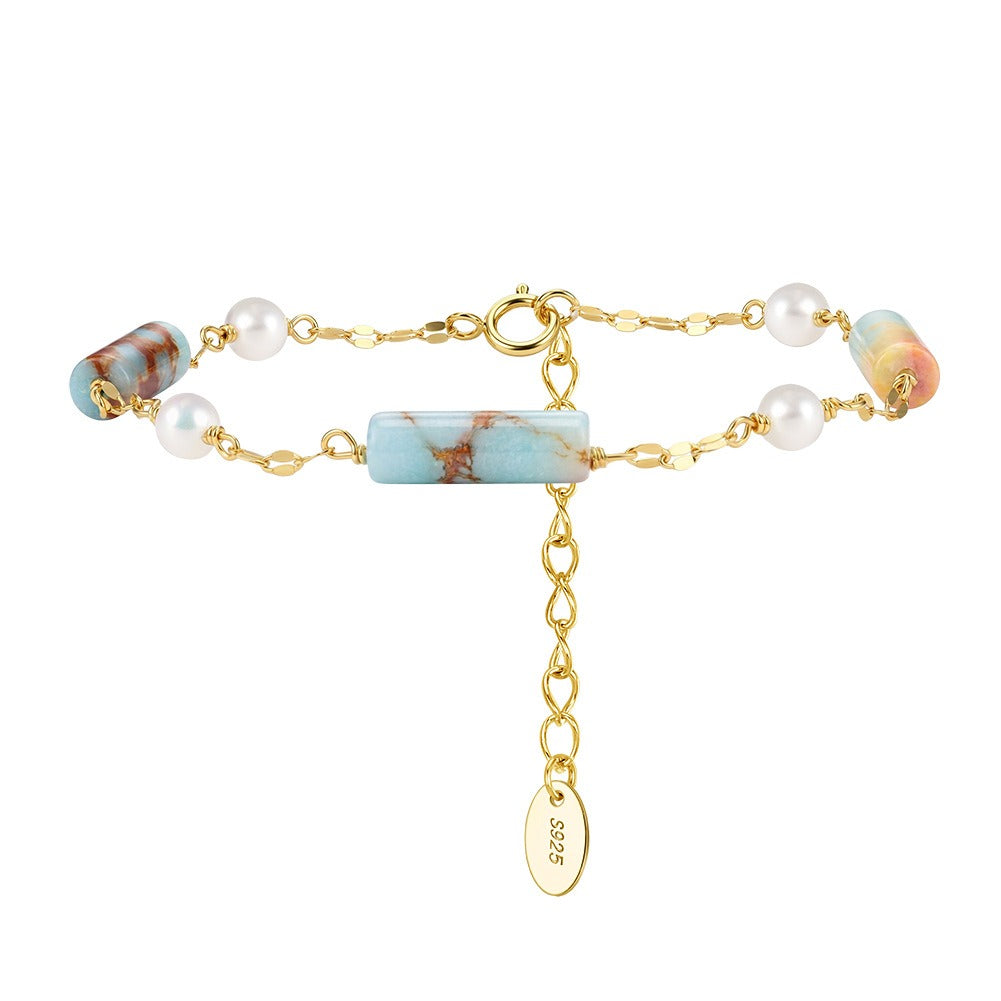 Kemston Shoushan Stone Freshwater Pearl Bracelet for Women 925 Sterling Silver MPB11