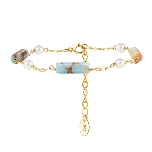 Kemston Shoushan Stone Freshwater Pearl Bracelet for Women 925 Sterling Silver MPB11