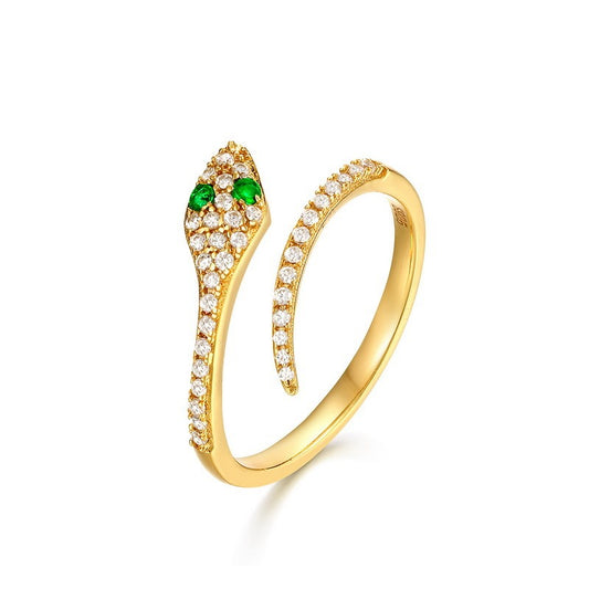 Anillo de serpiente ajustable de diseño original artesanal de Kemstone para mujer - Plata S925 con baño de oro de 9 quilates