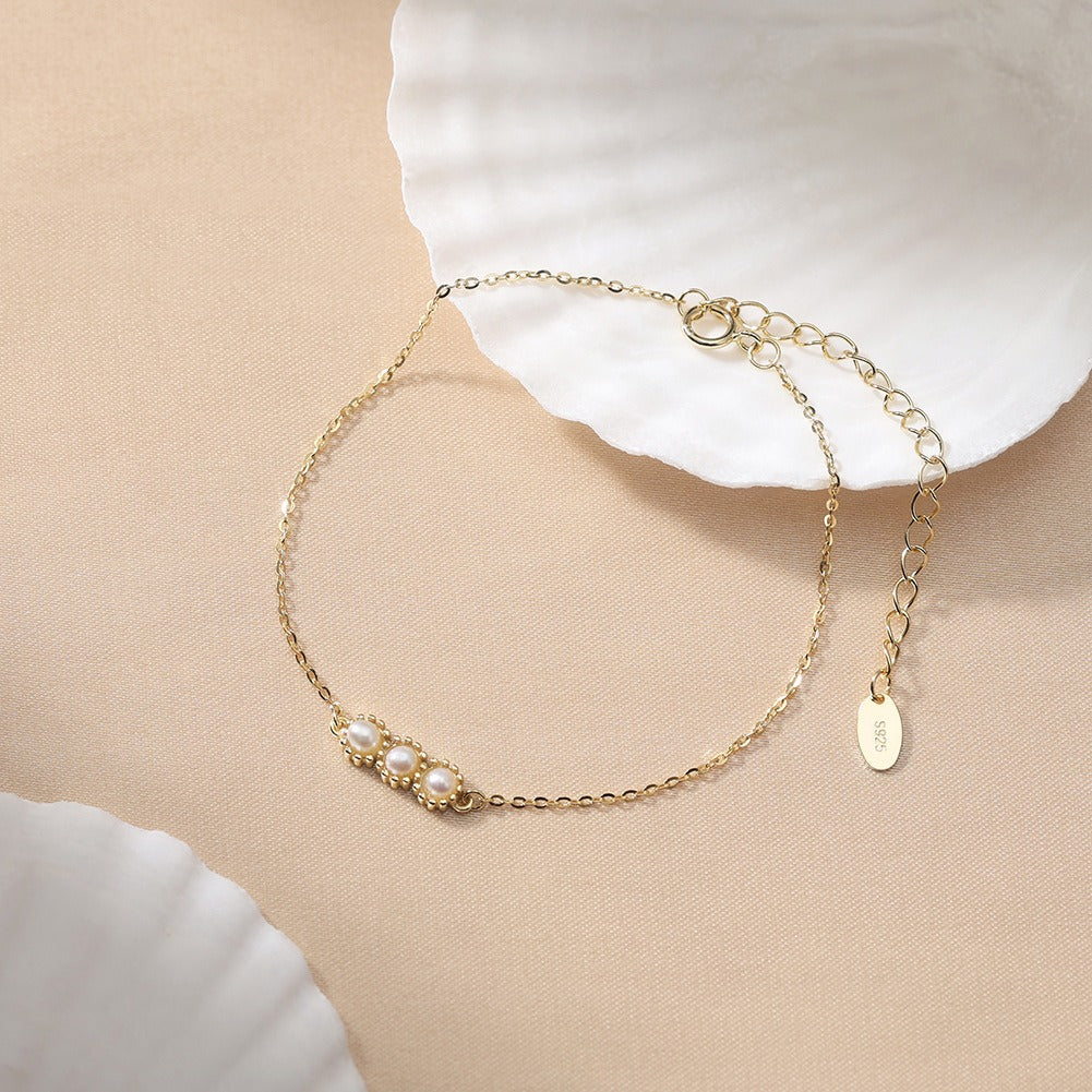 Kemston Triple Freshwater Pearl Bracelet for Women 925 Sterling Silver Gold Tone GPB44