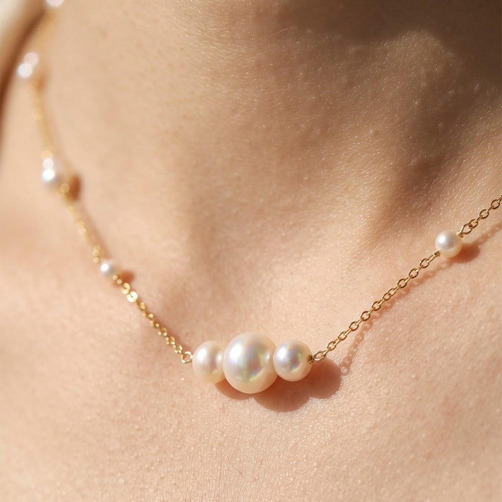 Kemstone Graduated Freshwater Pearl Station Necklace for Women 925 Sterling Silver GPN117