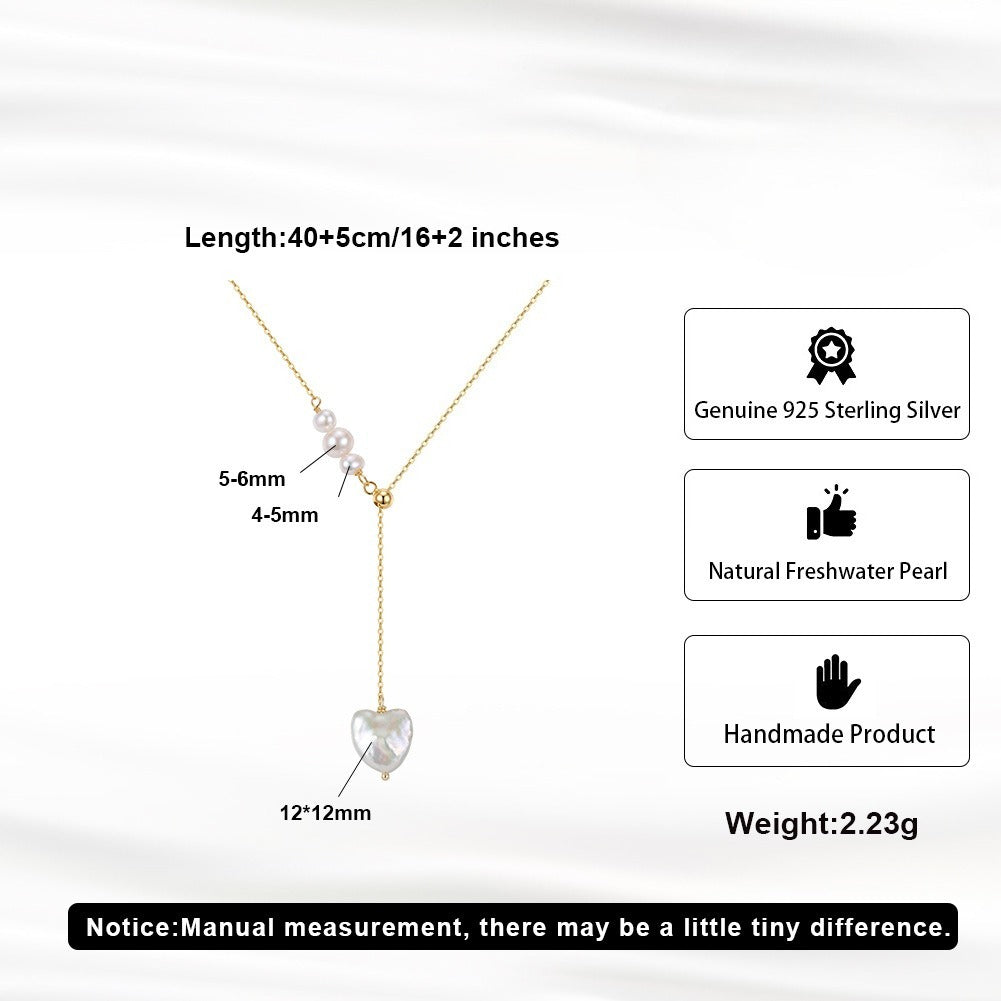 Kemston Baroque Heart Freshwater Pearl Y Necklace for Women 925 Sterling Silver Gold Tone GPN116