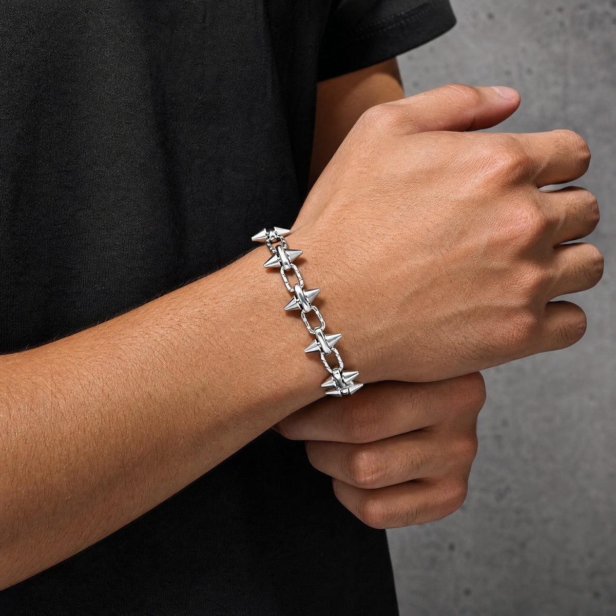 Kemstone Studded Link Bracelet for Men Stainless Steel Cone Stud BR-3298