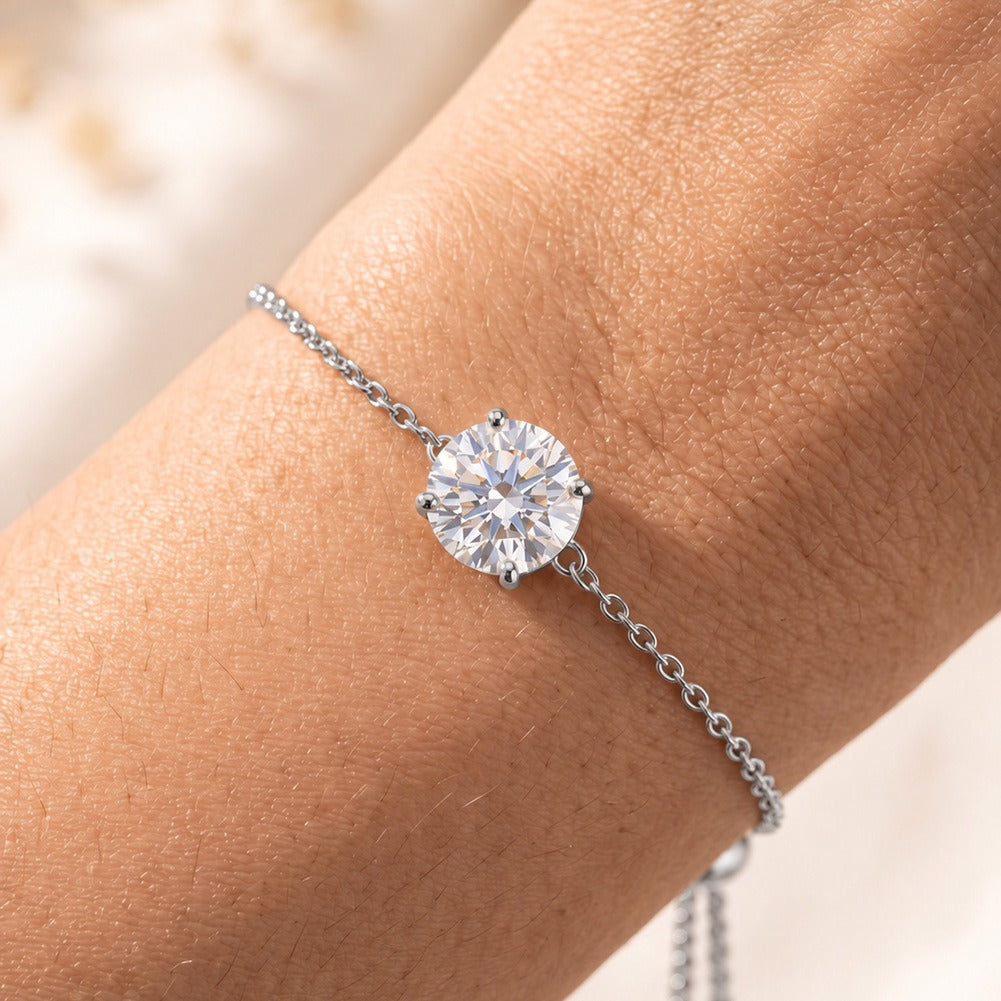 Kemstone Round Cubic Zirconia Bracelet for Women 925 Sterling Silver Adjustable LZB08