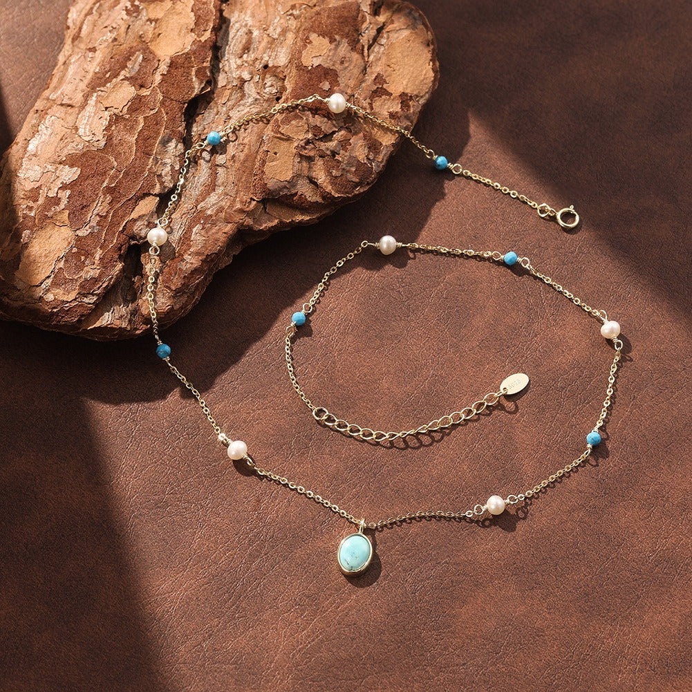 Kemston Turquoise & Freshwater Pearl Pendant Necklace for Women 925 Sterling Silver MPN18