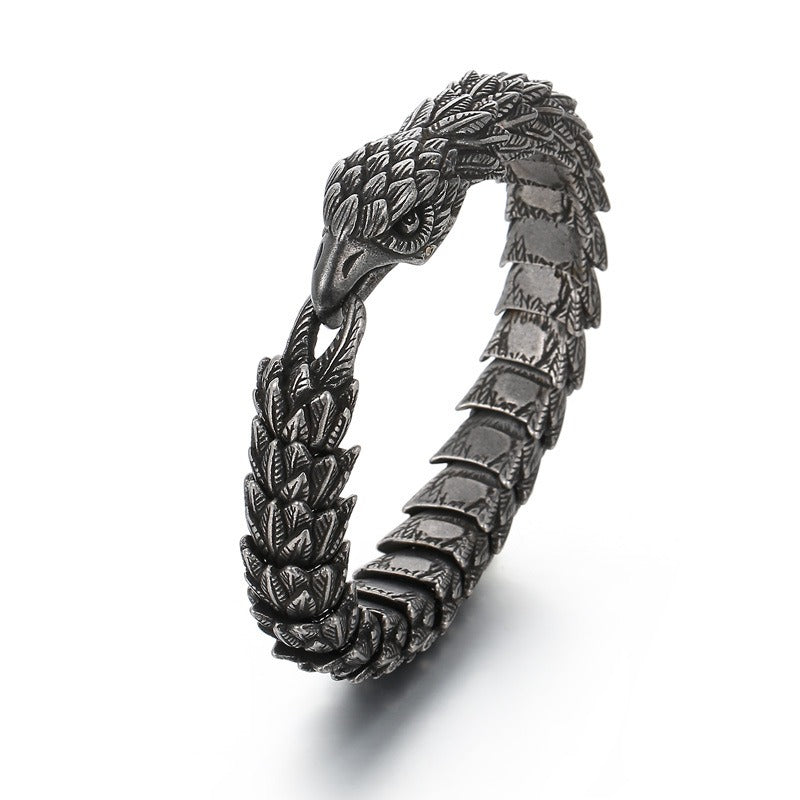 Kemstone Aged Eagle-Head Stainless Steel Bracelet – Heavy-Duty Norse Punk Style KB166824
