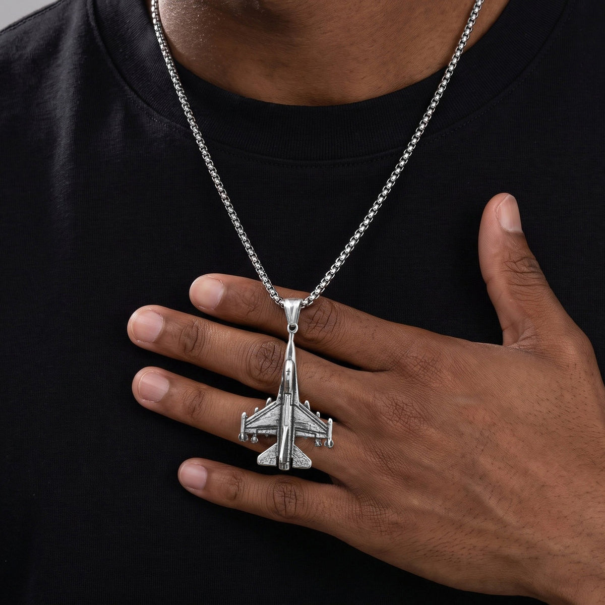 Kemstone Airplane Pendant Necklace for Men Stainless Steel Aviation Detail PN-1949