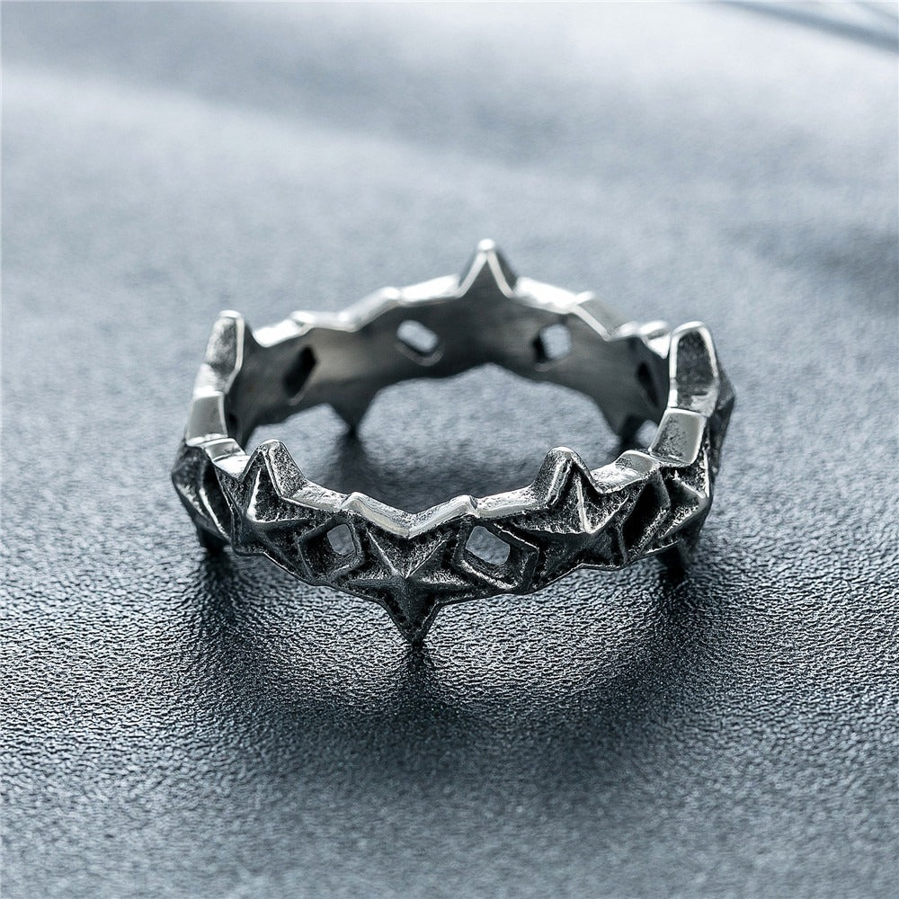 Kemstone Vintage Star Pattern Ring for Men Titanium Steel R1909
