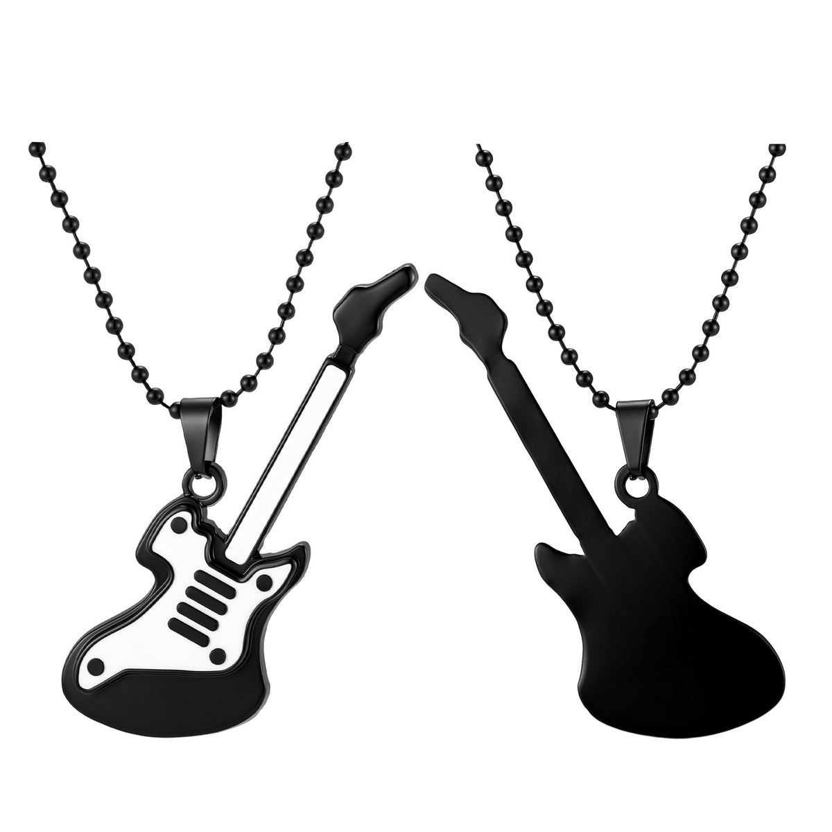 Kemston Black & White Guitar Necklace for Men Alloy Pendant Stainless Steel Chain NC-3027
