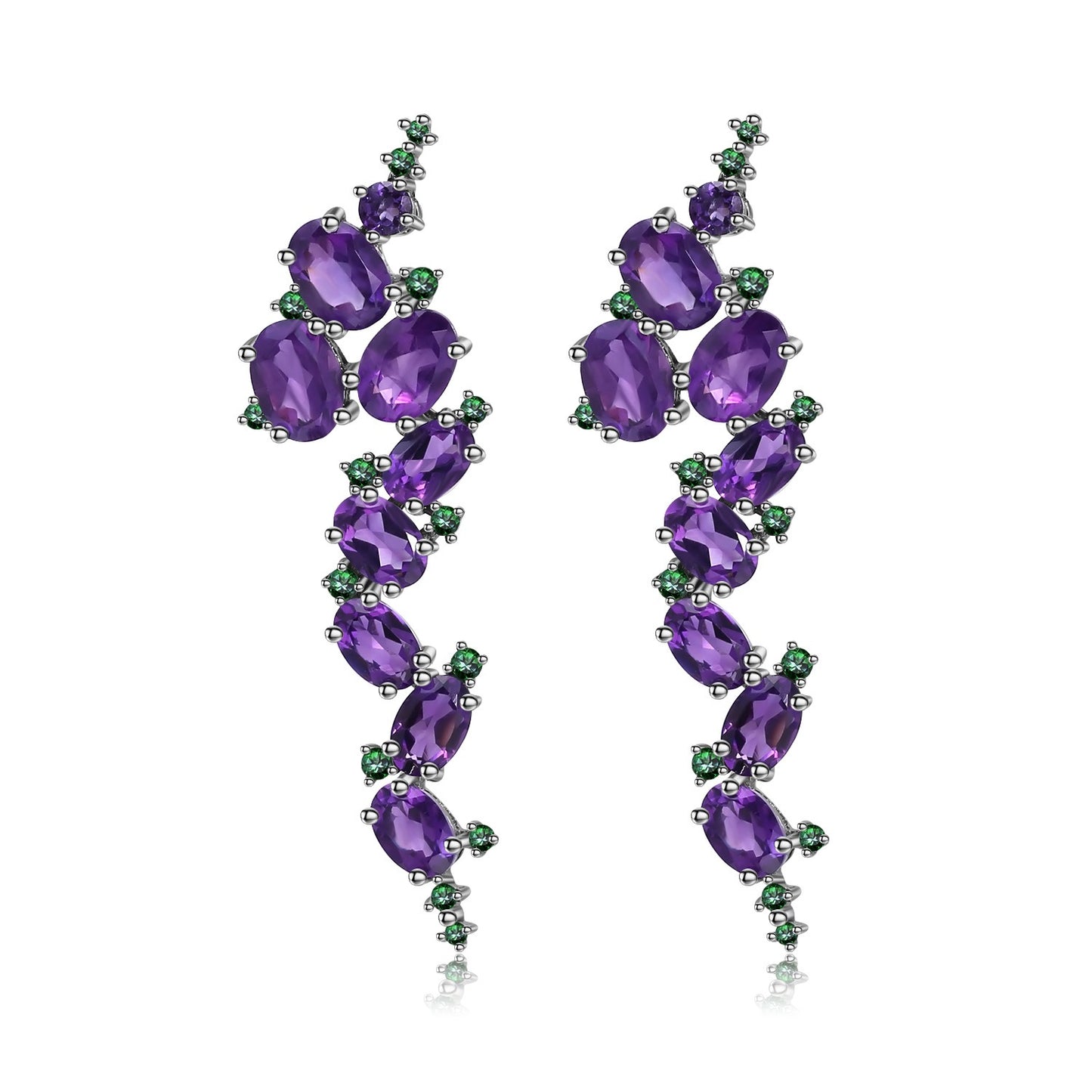 Orecchini Kemstone artigianali con pietre preziose a forma di foglia di ametista naturale vintage dal design originale | Argento Sterling 925