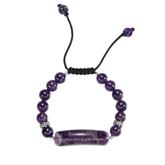 Kemstone Amethyst Beaded Bracelet for Women Curved Stone Center Adjustable Cord GMB102