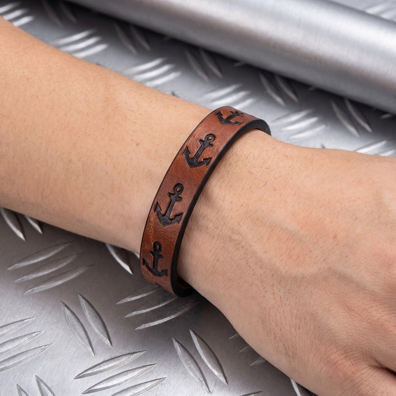 Kemstone Anchor Embossed Bracelet for Men Stainless Steel Clasp Vintage Nautical KB214759-SJ