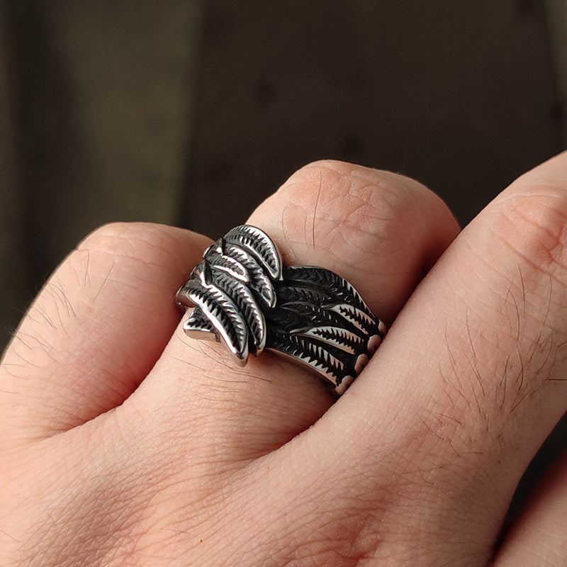 Kemstone Vintage Feather Design Titanium Steel Ring for Men – Angel’s Guardian Symbolism NW-TS276