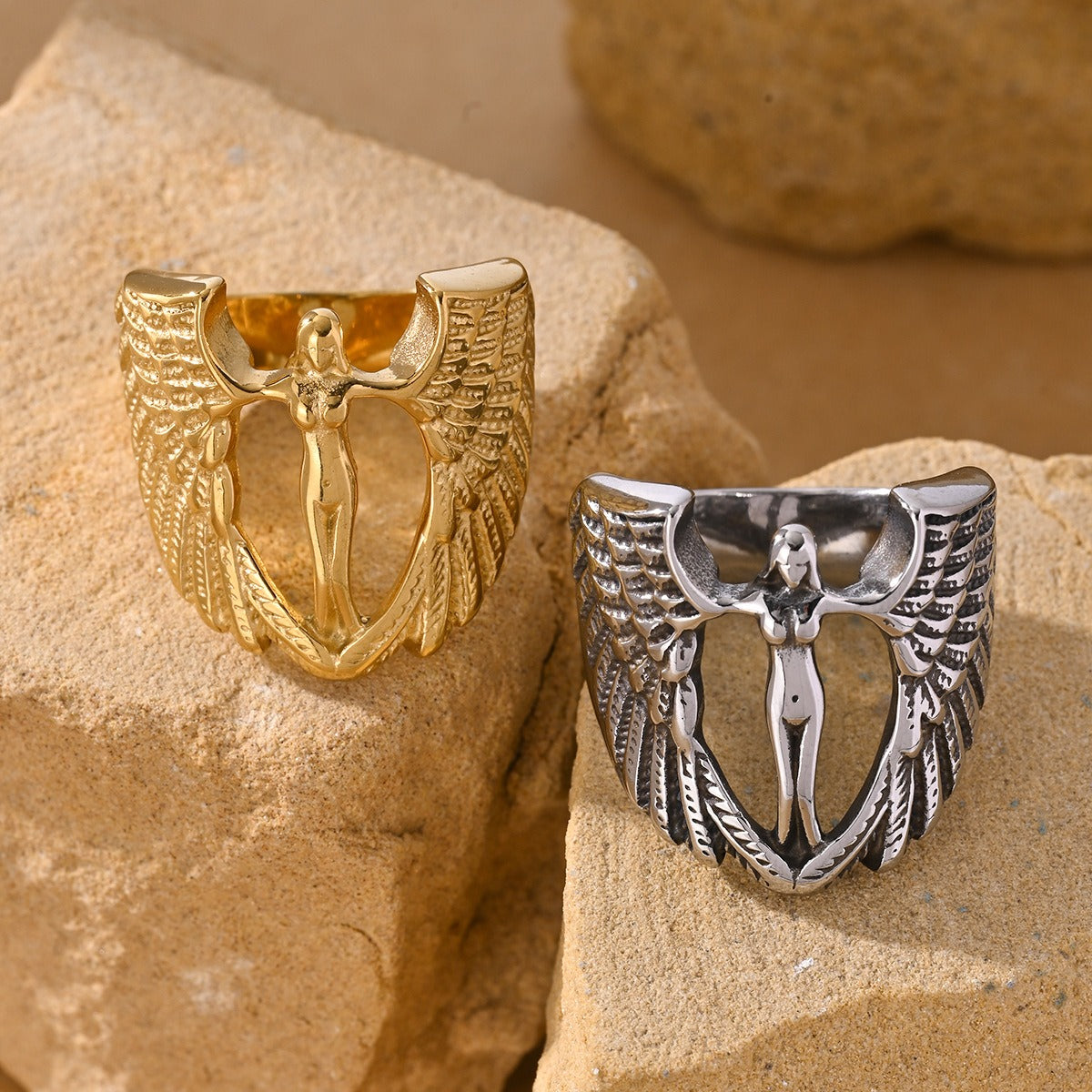 Kemstone Angel Wing Ring for Men Stainless Steel Vintage Relief TR0530