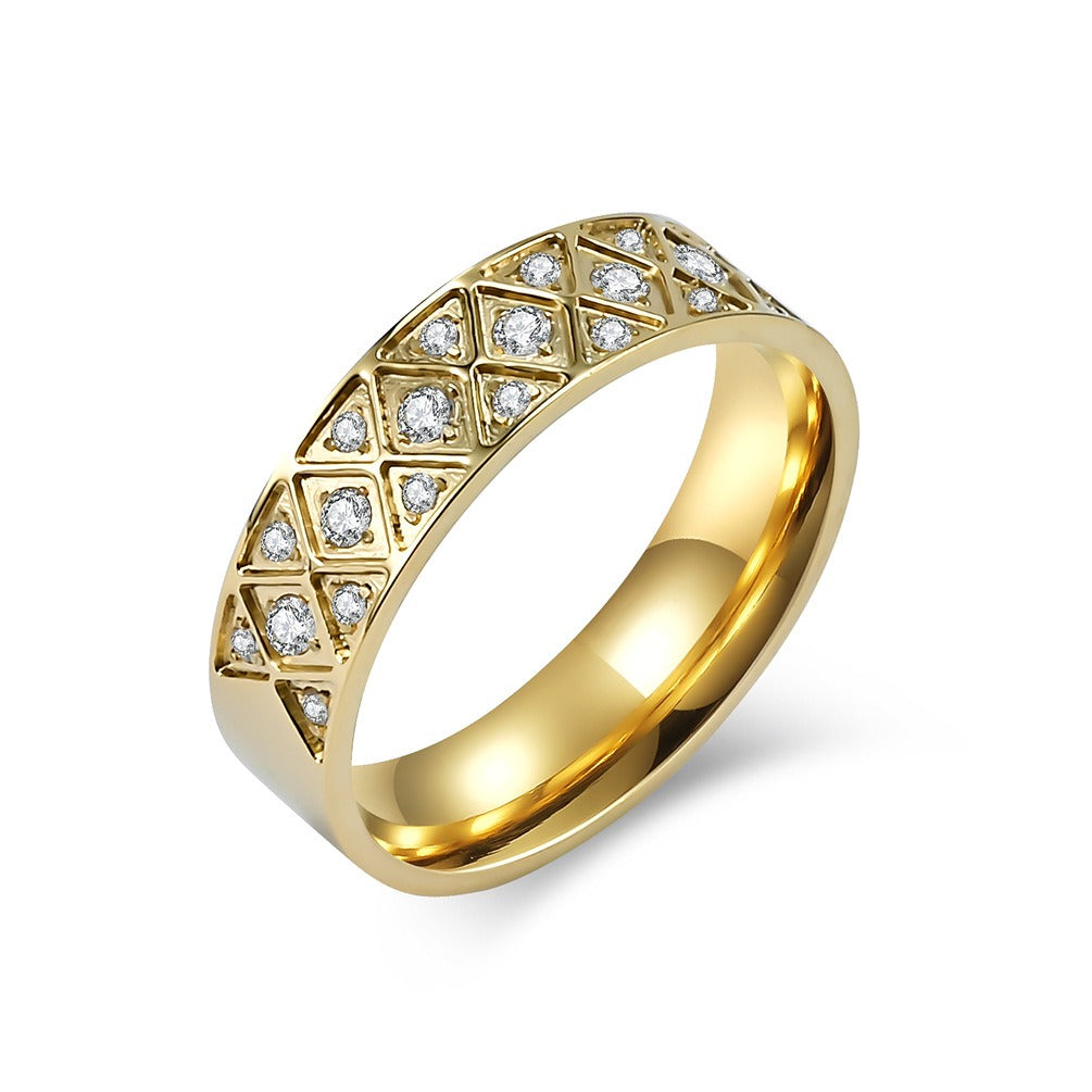 Kemstone Stainless Steel Lattice Cubic Zirconia Ring for Men & Women K-R733