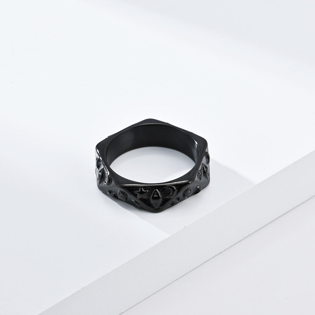 Kemstone Star Moon Eye Ring for Men Stainless Steel Faceted K-R771