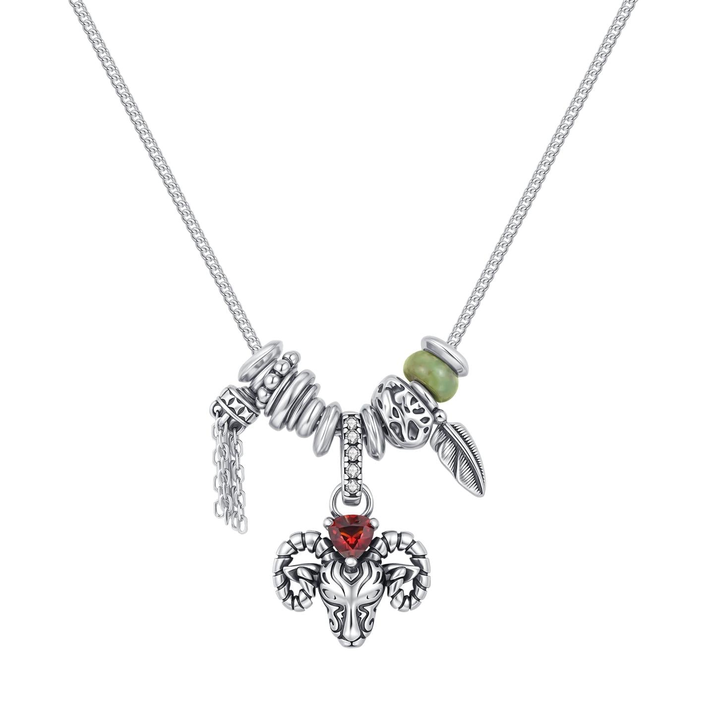 Kemstone Antelope Necklace – 925 Silver Vintage Pendant with Garnet & Turquoise, Adjustable Urban Nomadic Style EM-XXZSN376