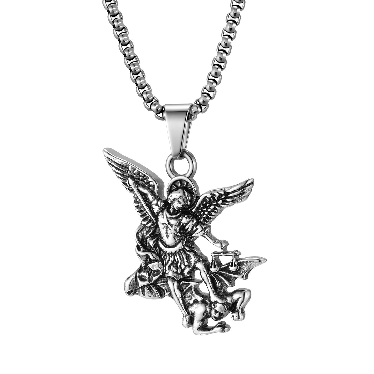 Kemstone Winged Angel Relief Pendant Necklace for Men Stainless Steel Vintage PN-2405