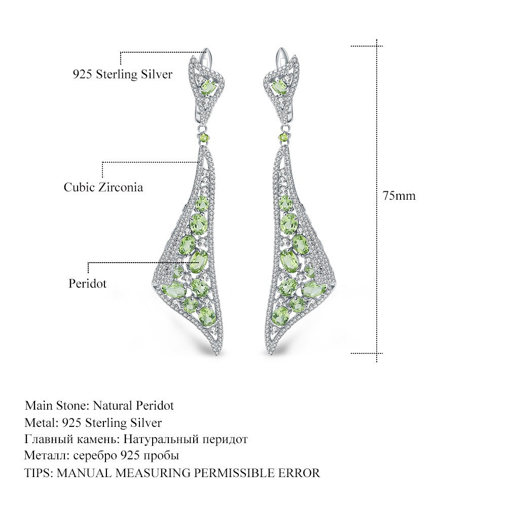 Pendientes Kemstone de plata de ley, diseño original, hechos a mano, con peridoto natural y circón. Lujosas joyas vintage de diseño para mujer, 7,5 cm.