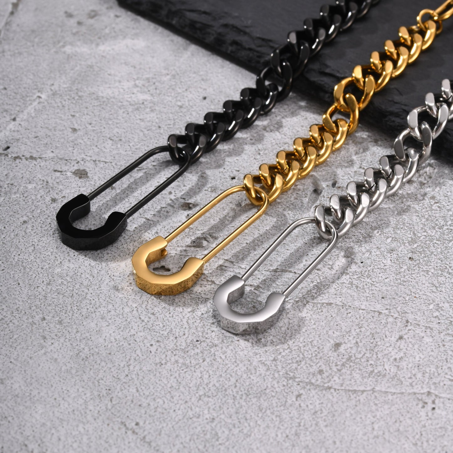 Kemstone Safety Pin Chain Bracelet for Men Stainless Steel Punk Streetwear BR-1068