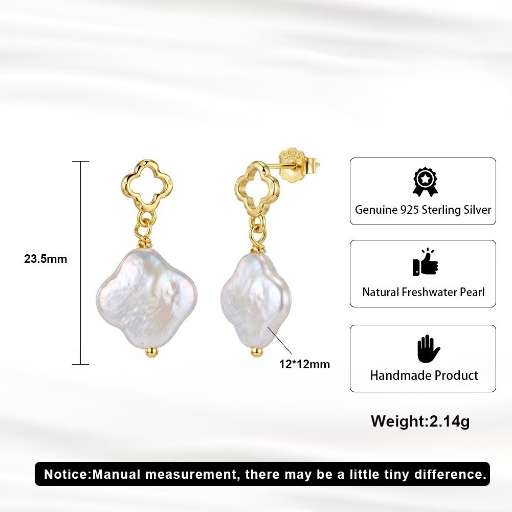 Kemston Irregular Baroque Pearl Drop Earrings for Women 925 Sterling Silver Openwork Floral Gold Tone GPE143