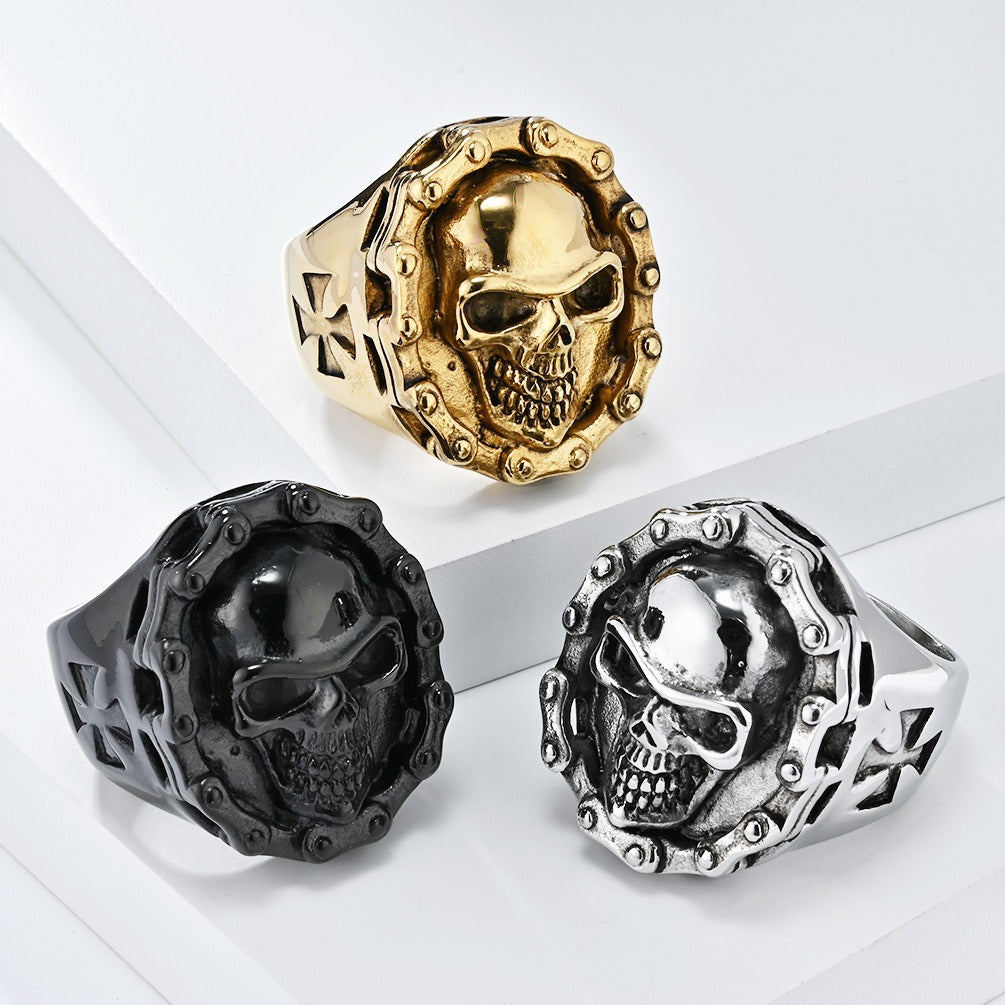 Kemstone Stainless Steel Skull Ring – Biker & Hip Hop Style K-R857