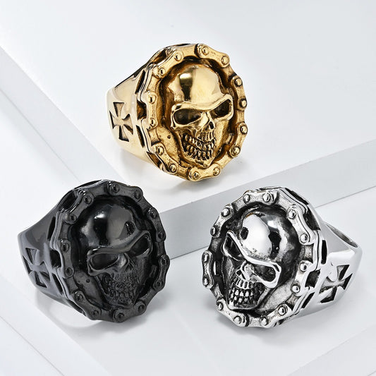 Kemstone Stainless Steel Skull Ring – Biker & Hip Hop Style K-R857