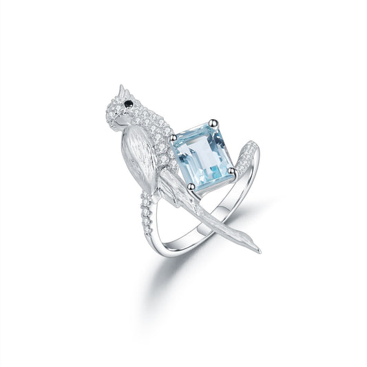 Anillo de plata de ley 925 con amatista y topacio azul cielo, diseño original artesanal de Kemstone, K245021R