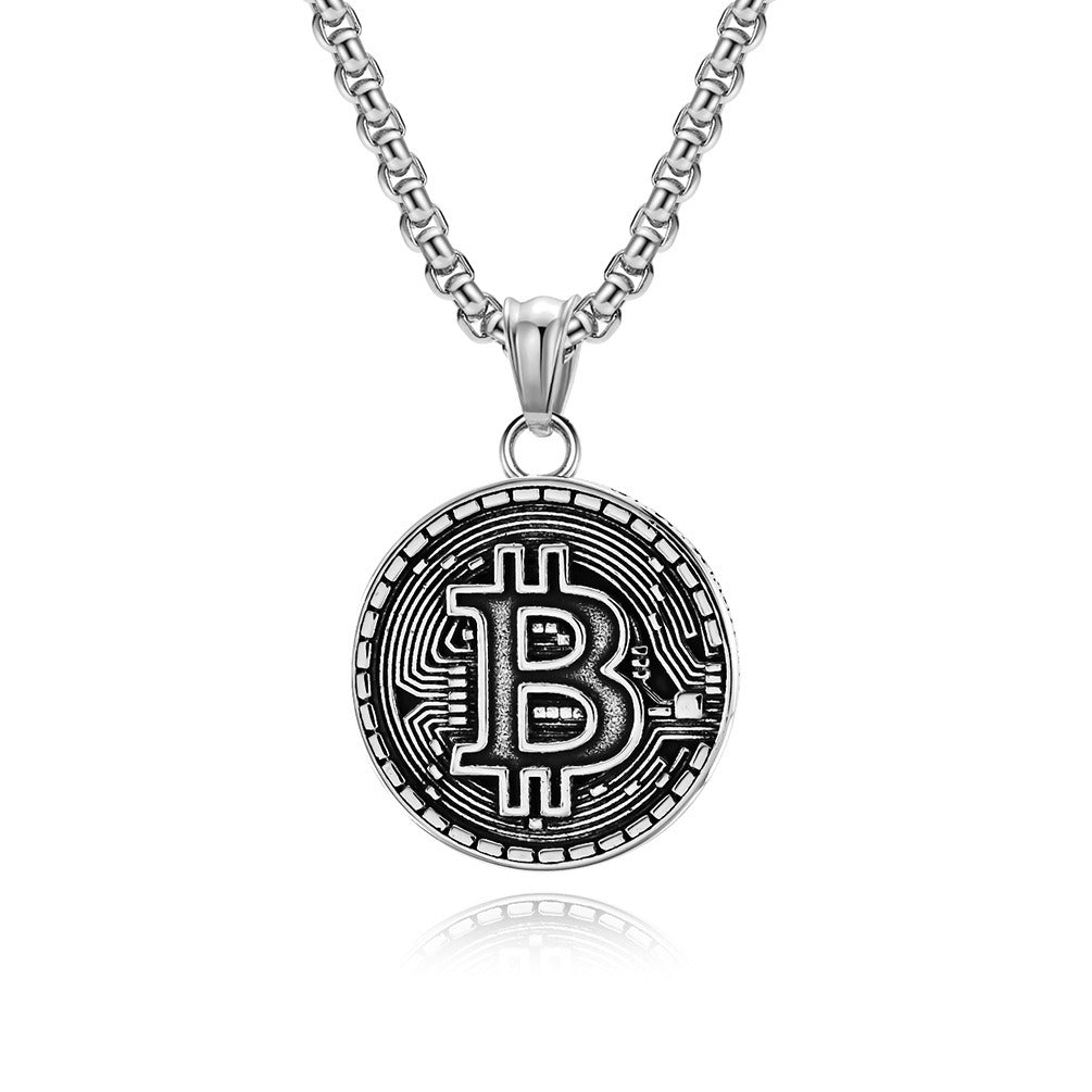 Kemstone Bitcoin Symbol Pendant Necklace for Men Stainless Steel Coin Style K-PT500